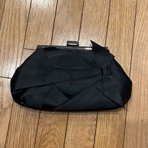Glint black satin bow clutch